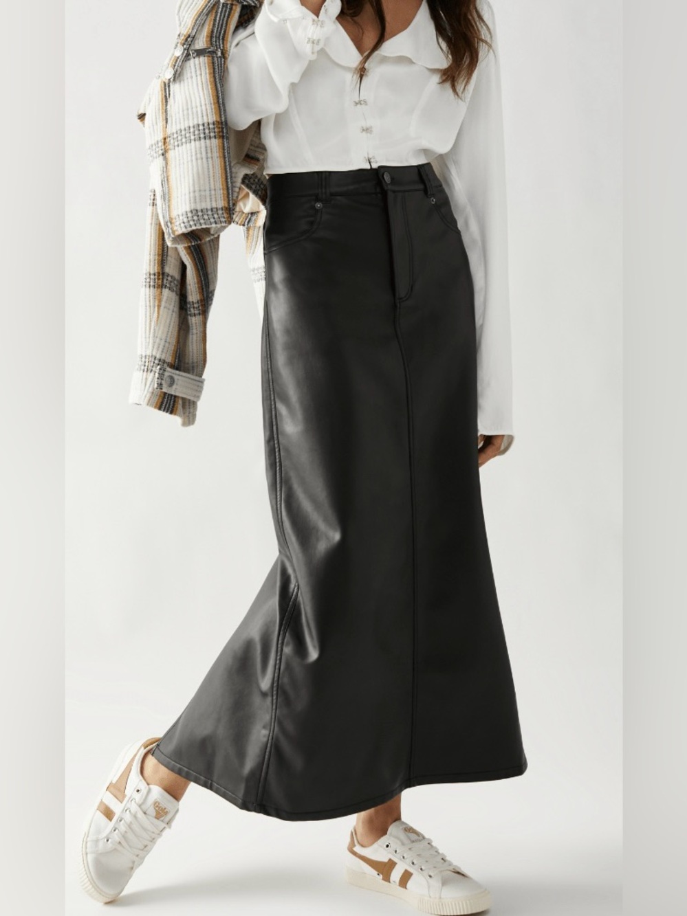 Free People City Slicker Vegan Leather Maxi Skirt – Black – Size 10